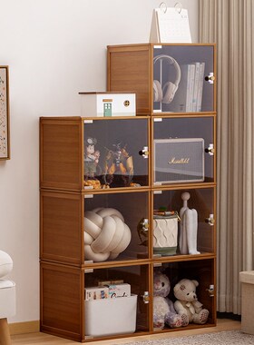 优选收纳柜子置物柜家用零食客厅杂物储物房间多层整理架书柜实木