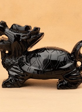 优选天然黑曜石龙龟摆件一对黑墨玉石龙头龟客厅招财玄关家居工艺