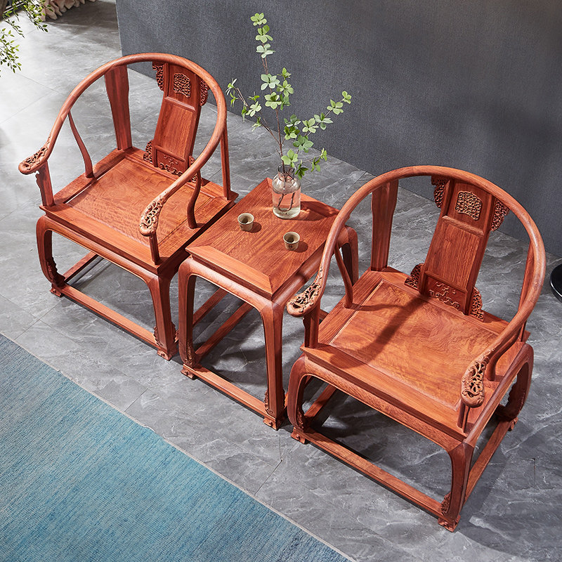 优选大果紫檀皇宫椅三件套实木太师椅茶几组合圈椅红木椅缅甸花梨