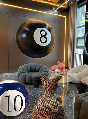 优选黑8台球厅摆件黑八不锈钢8号台球桌球俱乐部前台装饰开业创意