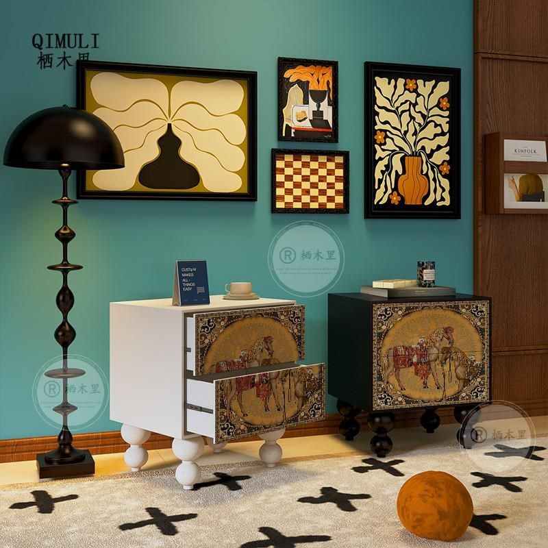 优选法式新款床边收纳柜子复古床头柜卧室创意储物收纳柜家用装饰