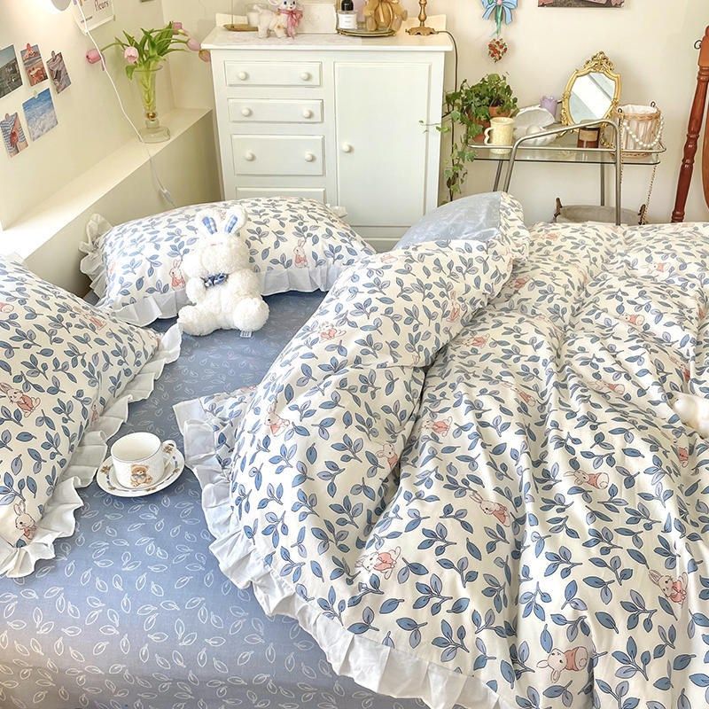 优选2TCU奶油碎花四件套花边款少女系ins床上用品柔软1.51.8m床单