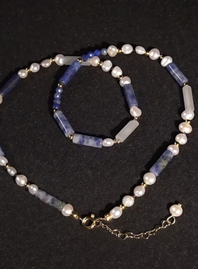 新中式高级感青金石珍珠锁骨链