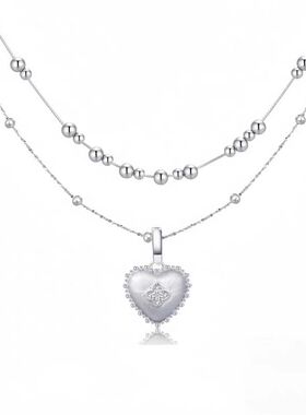 新款复古未来感拉丝爱心吊坠项链