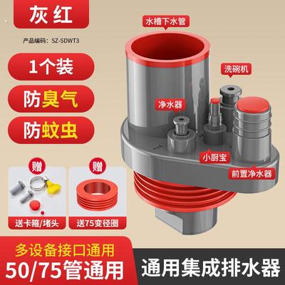 厨房管三头通洗菜盆水槽净水器排水管50/75道三通分水器