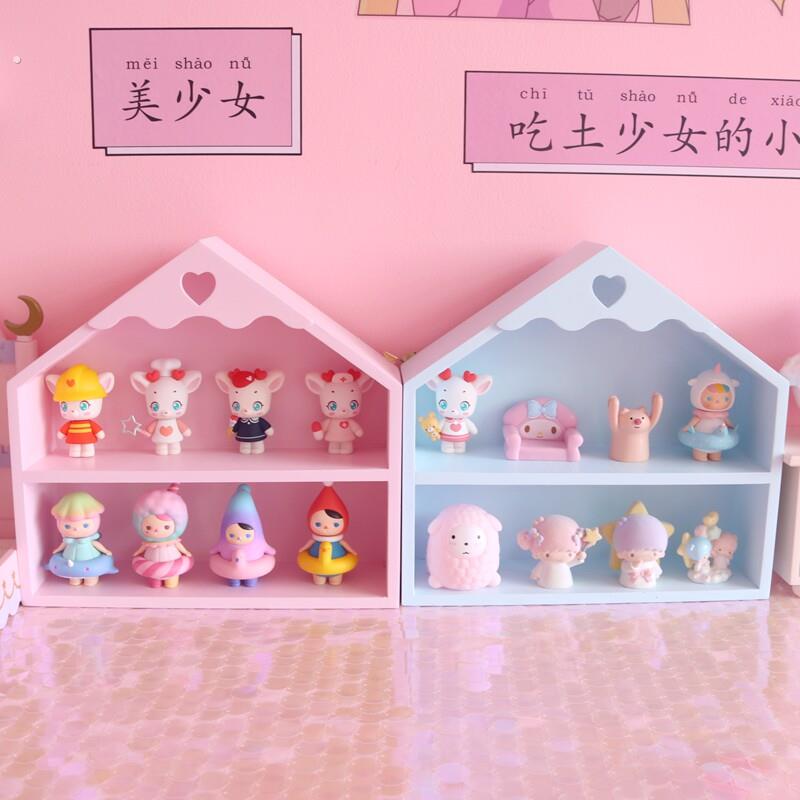 少女心桌面收纳盒化妆品双层置物架宿舍木质昭和壁挂摆件展示架子