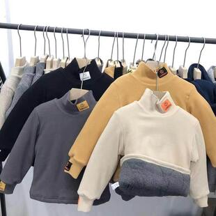 儿童三层宝宝加棉加厚保暖夹棉卫衣男童高领上衣冬中大童加绒内搭