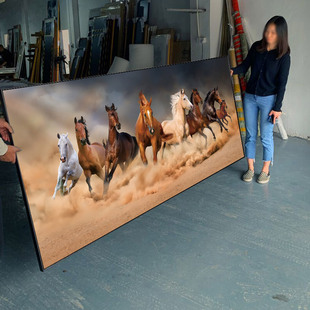 八骏图客厅挂画国画办公室沙发背景墙万马奔腾装饰画骏马图壁画