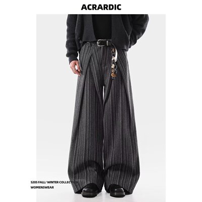 ACRARDIC潮牌设计感打褶条纹休闲裤男士美式宽松阔腿裤子春秋2026