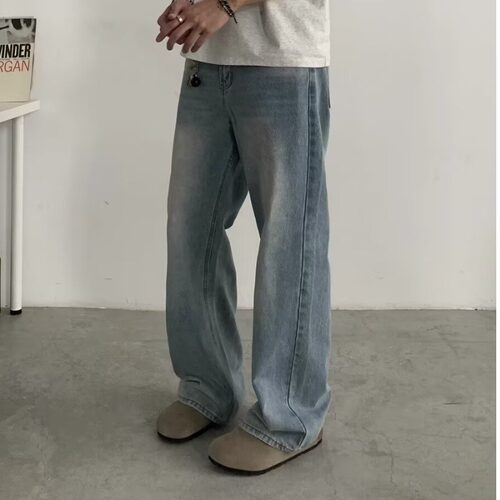 INKNOTS美式复古vintage水洗直筒浅蓝色牛仔裤男女cleanfit裤子潮