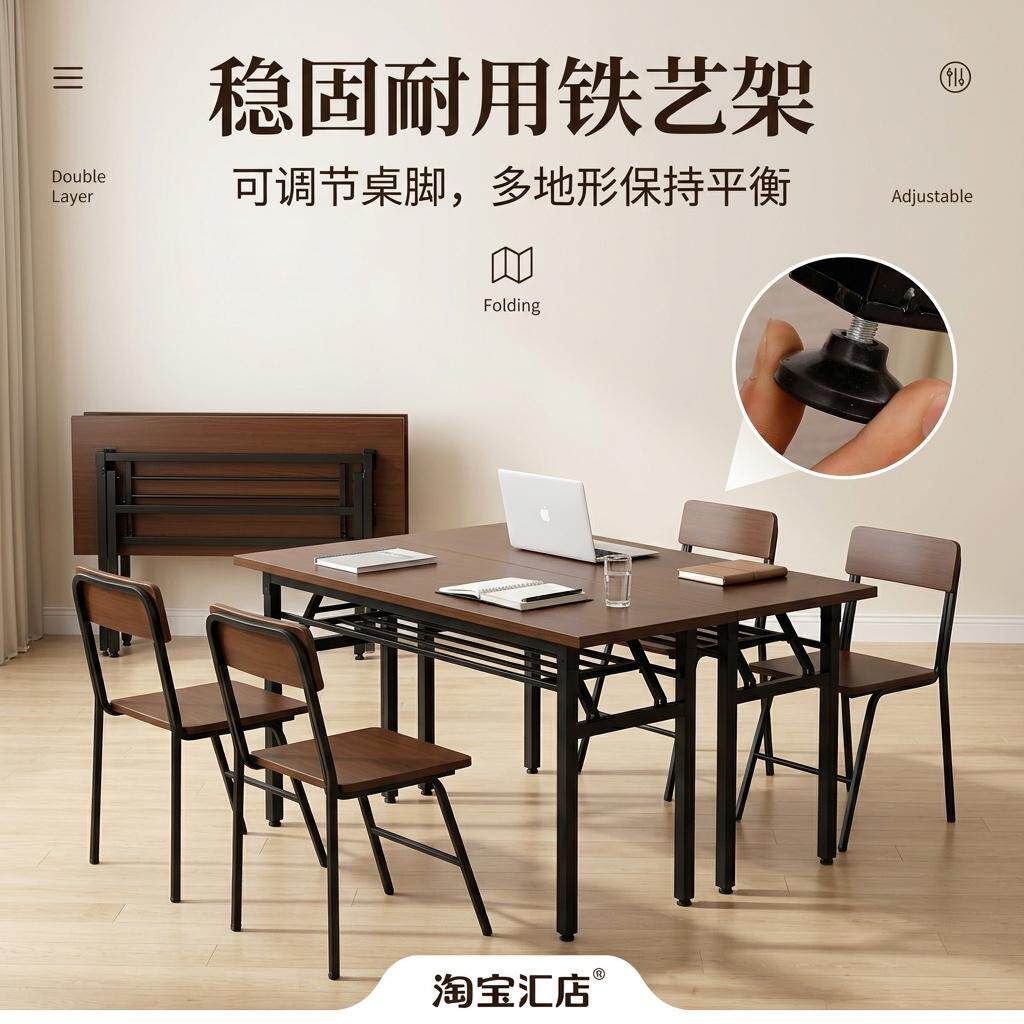折叠培训桌长条桌家用户外条形会议办公钢木课桌椅拼接书桌