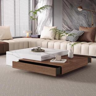 轻奢意式极简岩板茶几简约时尚客厅家用大小户型实木岩板组合茶几