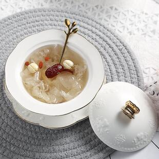 欧式带盖子浮雕碗蝴蝶鱼翅盅饭厅酒店隔水蒸碗小汤碗银耳燕窝碗炖