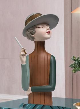 北欧轻奢卡通摩登女郎蝴蝶结泡泡女孩摆件客厅玄关酒店家居装饰品