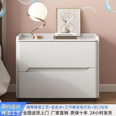 全实木床头柜简约现代轻奢钢琴烤漆岩板阻尼轨主卧室家用储物柜子