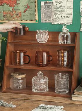 松川家居木质杯子收纳盒覆古办公室客厅茶具水杯玻璃杯桌面置物架