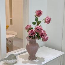 ins风中古花瓶摆件仿真花插花装饰餐桌玻璃家居复古轻奢简约法式