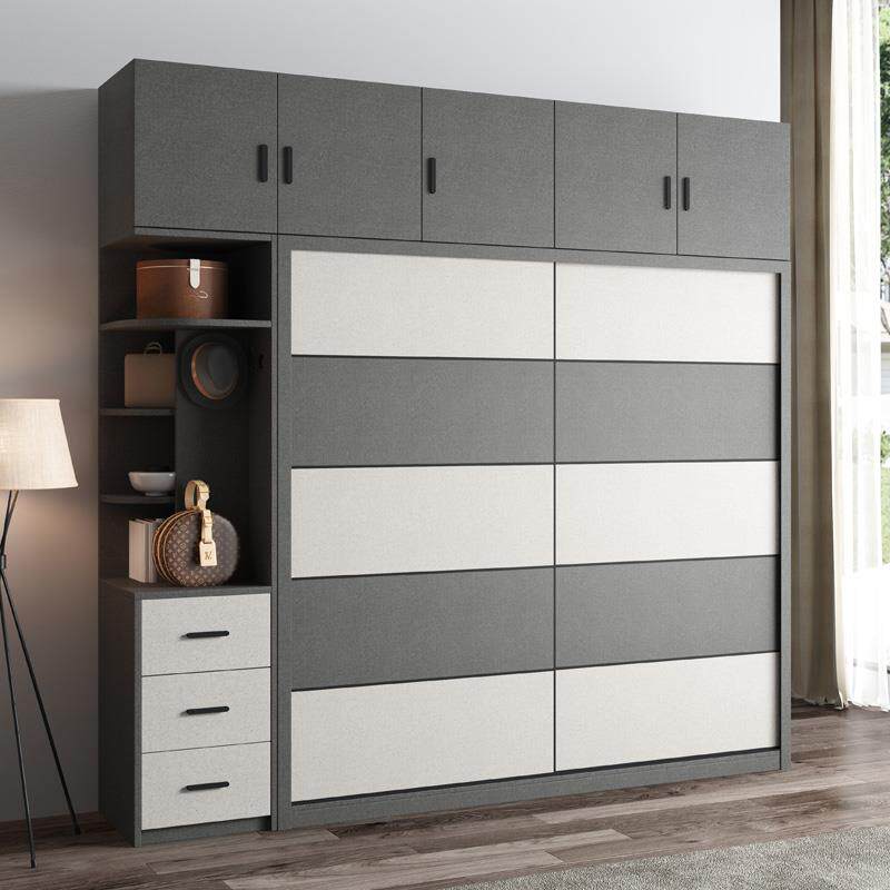 北欧推拉门衣柜简约现代组装家用卧室移门衣橱全实木多层板收纳柜