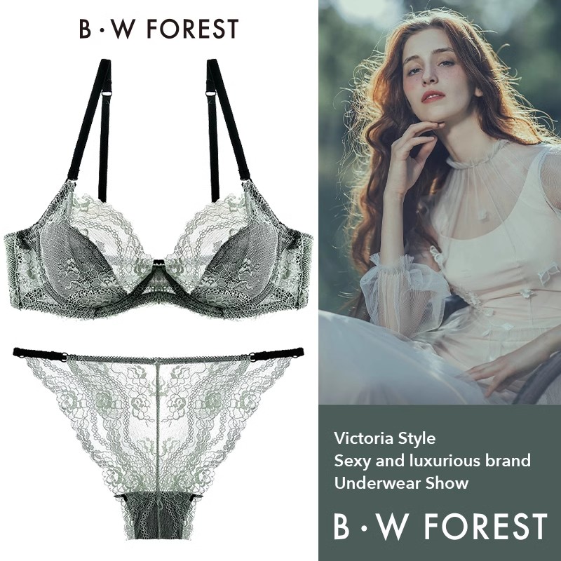 维多利亚法式内衣女小胸聚拢蕾丝性感内衣透明薄款防下垂文胸套装