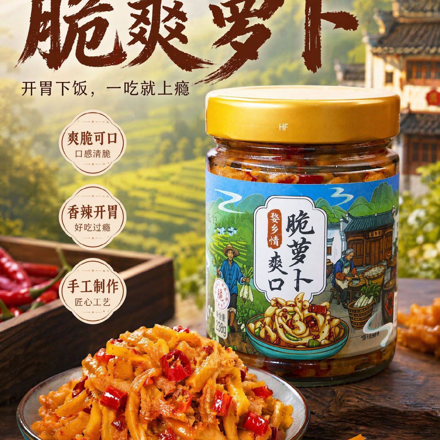 婺乡情秘制香辣萝卜条 脆爽无油 农家开胃咸菜即食