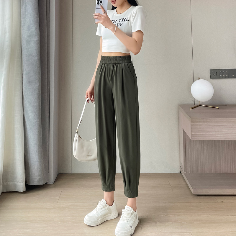 冰丝裤子女夏季薄款2025新款女士凉凉速干裤夏天九分休闲哈伦女裤
