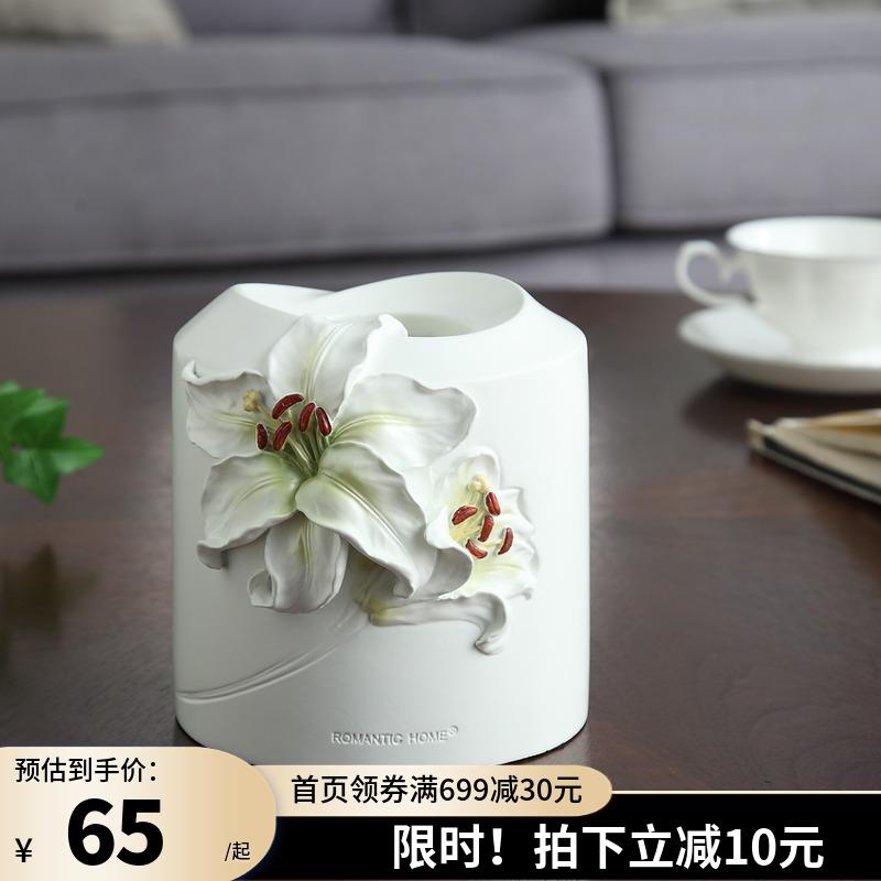 欧式创意纸巾筒树脂圆形多功能卷纸筒收纳盒抽纸桌面轻奢装饰摆件