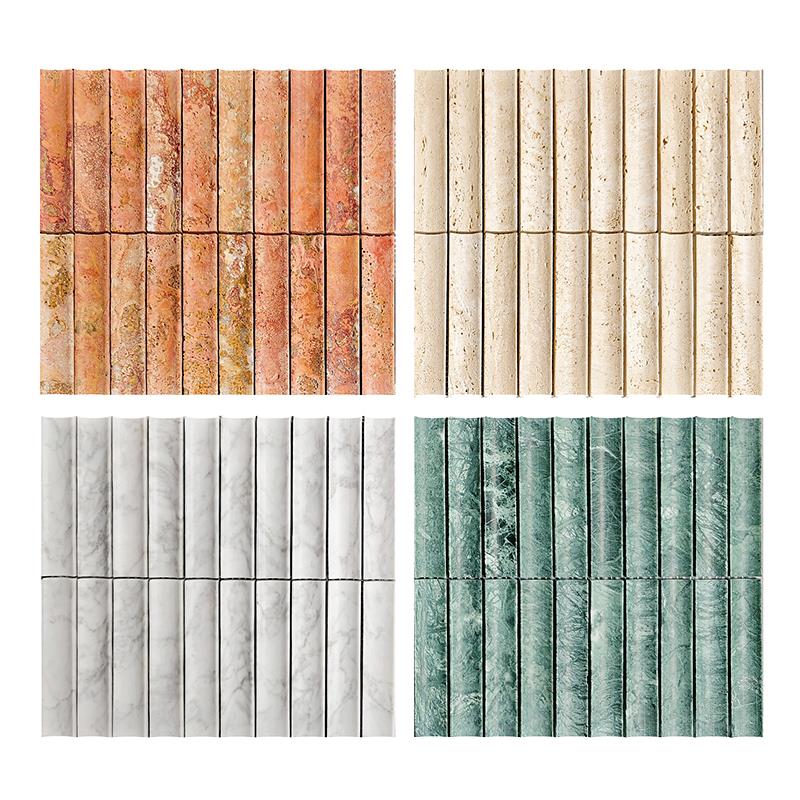 佳纷天然石材马赛克凹面立体长条吧台卫生间弧度墙米黄红洞石瓷砖