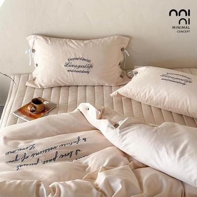 Minimal雾感奶咖l韩系ins奶茶字母全棉四件套床单床盖床上用品