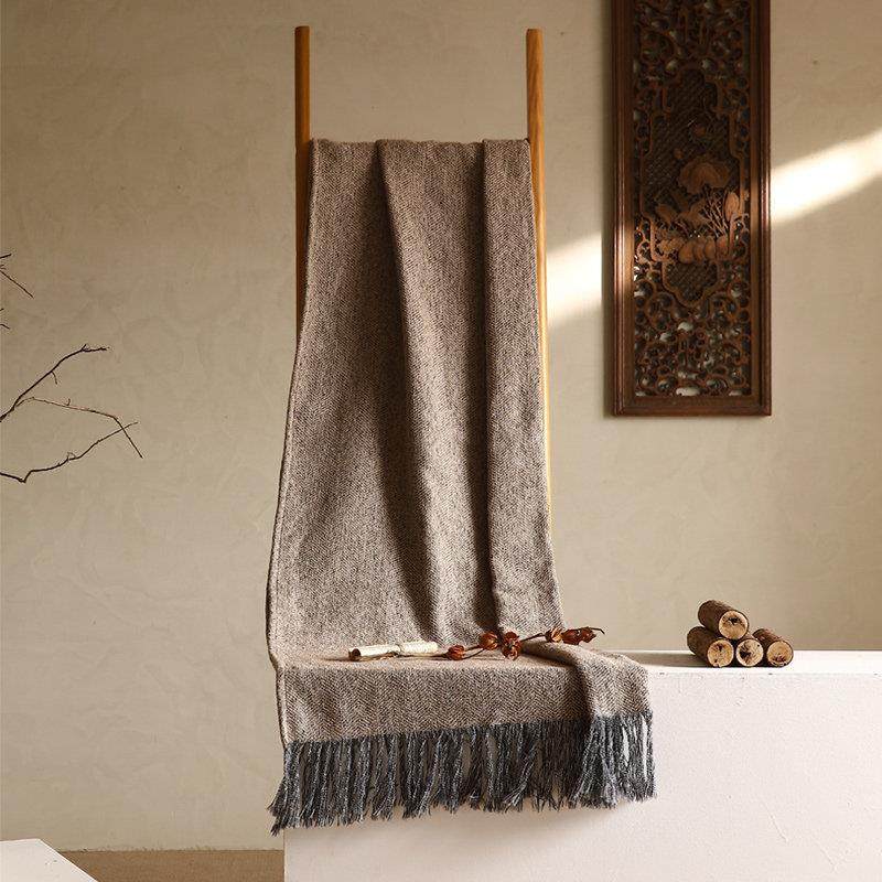 咖色条纹床尾巾搭毯中古侘寂风酒店民宿沙发床上样板房软装装饰毯,床上用品,休闲毯/毛毯/绒毯,淘宝优惠券,粉丝福利购,淘宝优惠卷