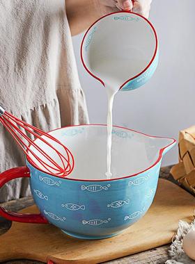 ezicok引流杯陶瓷尖嘴碗搅拌碗家用餐具烘焙碗带手柄打蛋碗拌面