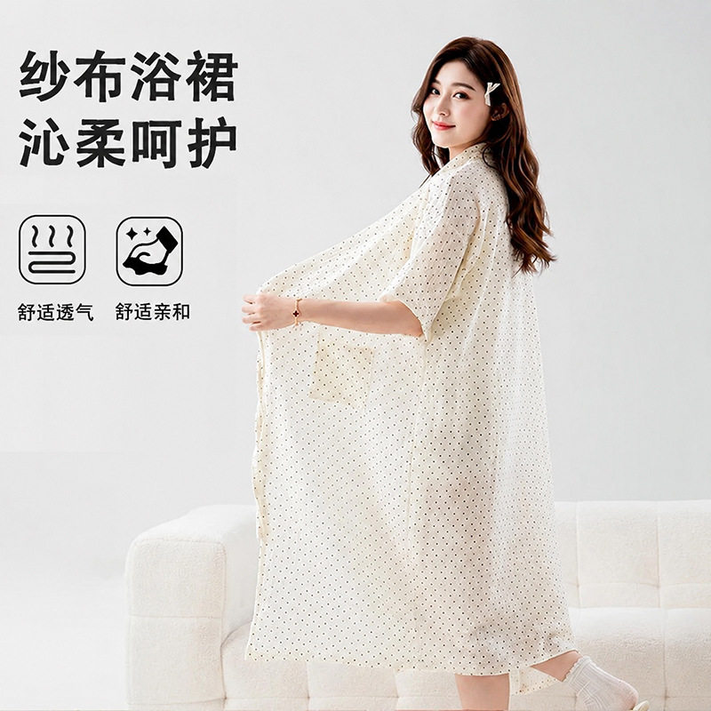 新款A类纯棉纱布浴袍女夏季薄款