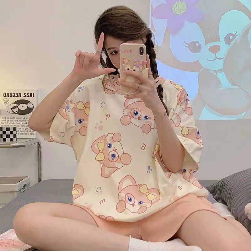 夏季短袖棉绸睡衣女薄款五分裤