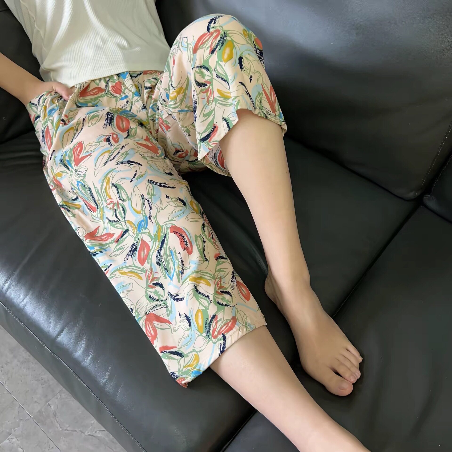 睡裤女士夏季七分裤短裤绵绸人棉