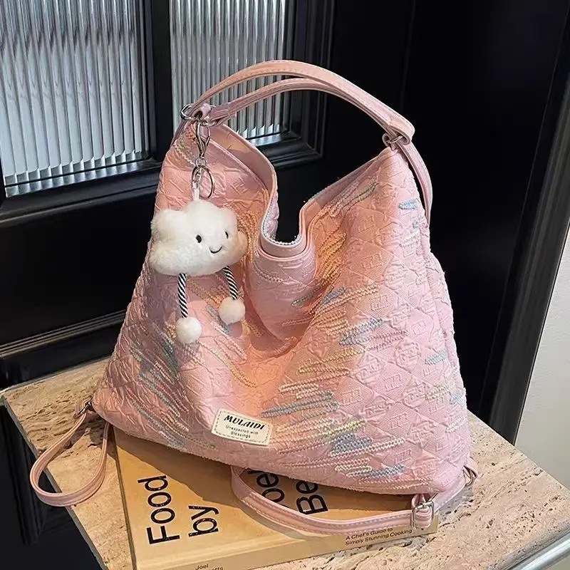 单肩包女高级感大容量百搭通勤斜挎包ins韩版小众设计学生双肩包
