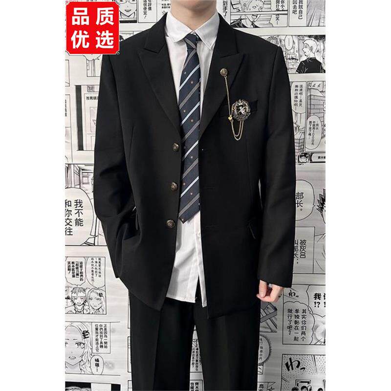 DK制服男生西装套装原创学院风休闲痞帅学生毕业班服JK西服套装潮