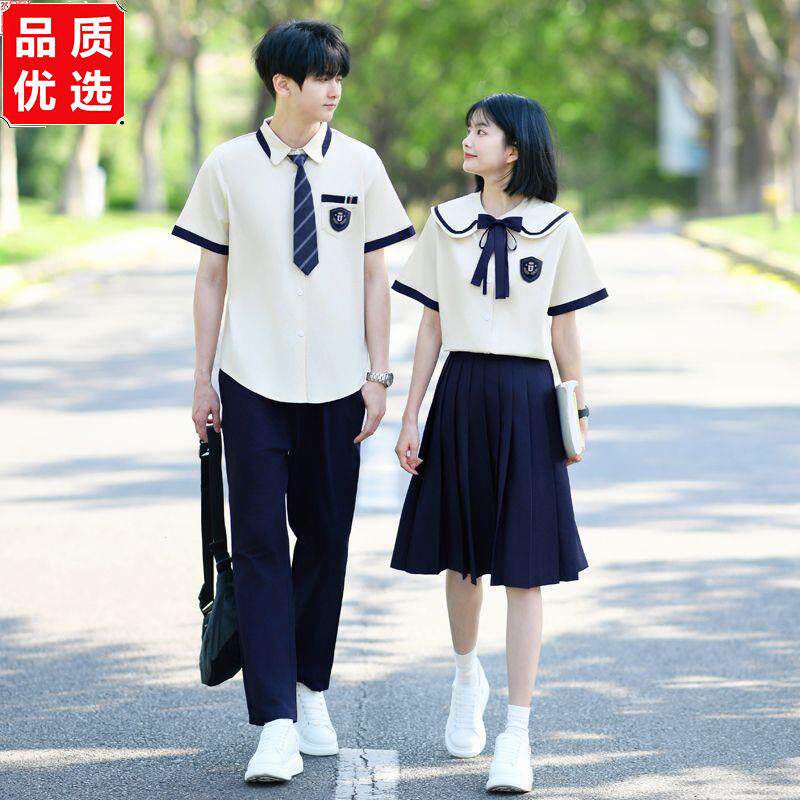 毕业照班服短袖初中小学生韩版学院风套装JK衬衫女裙子合唱演出服
