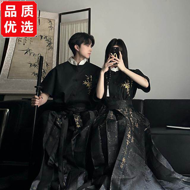 国风短袖男女黑色唐装改