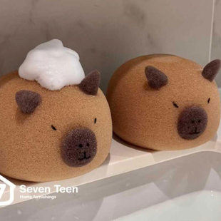 卡皮巴拉儿童沐浴海绵球水豚卡通玩具洗澡洗脸清洁搓澡起泡不会散