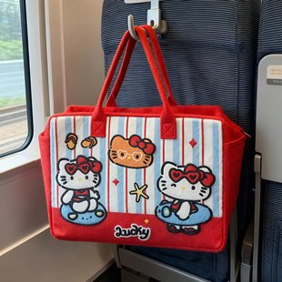 kt猫旅行收纳包大容量可爱毛毡包短途毛毡便携手提包 出行好物