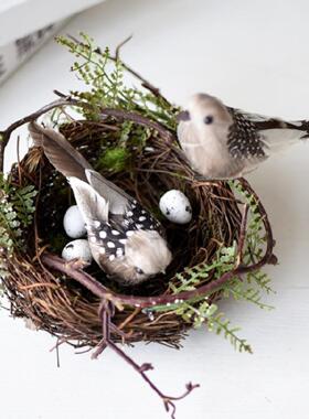 仿真草编鸟窝鸟巢假鸟拍照摄影道具户外客厅阳台装饰田园家居摆件