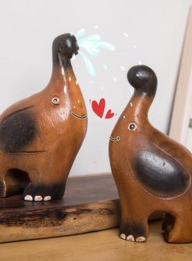 异丽东南亚工艺礼品摆饰实木小象摆件客厅酒柜书柜泰式家居家装饰