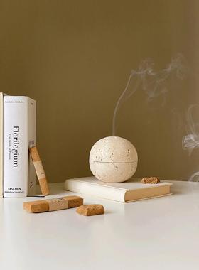 侘寂风黄洞石香炉线香底座装饰沉香炉桌面香插民宿酒店球型摆件