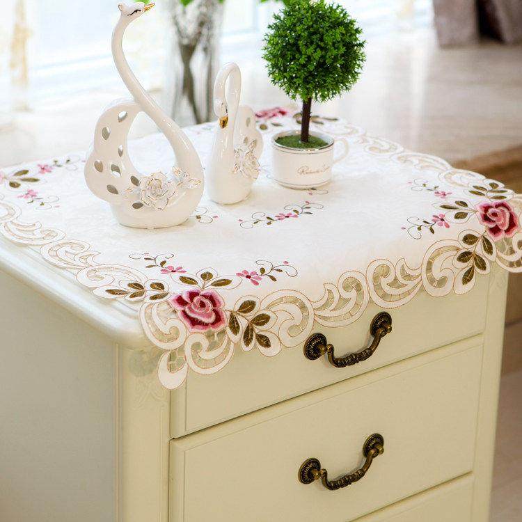 高档刺绣卧室床头柜罩布艺盖布绣花田园欧式防尘盖巾桌布台布方巾,居家布艺,万能盖巾,淘宝优惠券,粉丝福利购,淘宝优惠卷