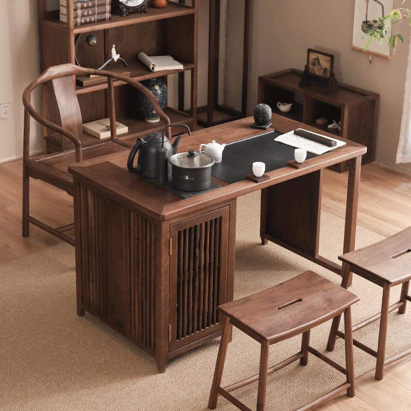 有枝黑胡桃木新中式阳台茶桌椅组合2025新款泡茶桌家用实木泡茶台