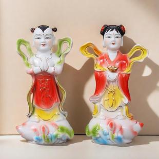 陶瓷金童玉女佛像童男童女神像家用观音善财童子龙女摆件