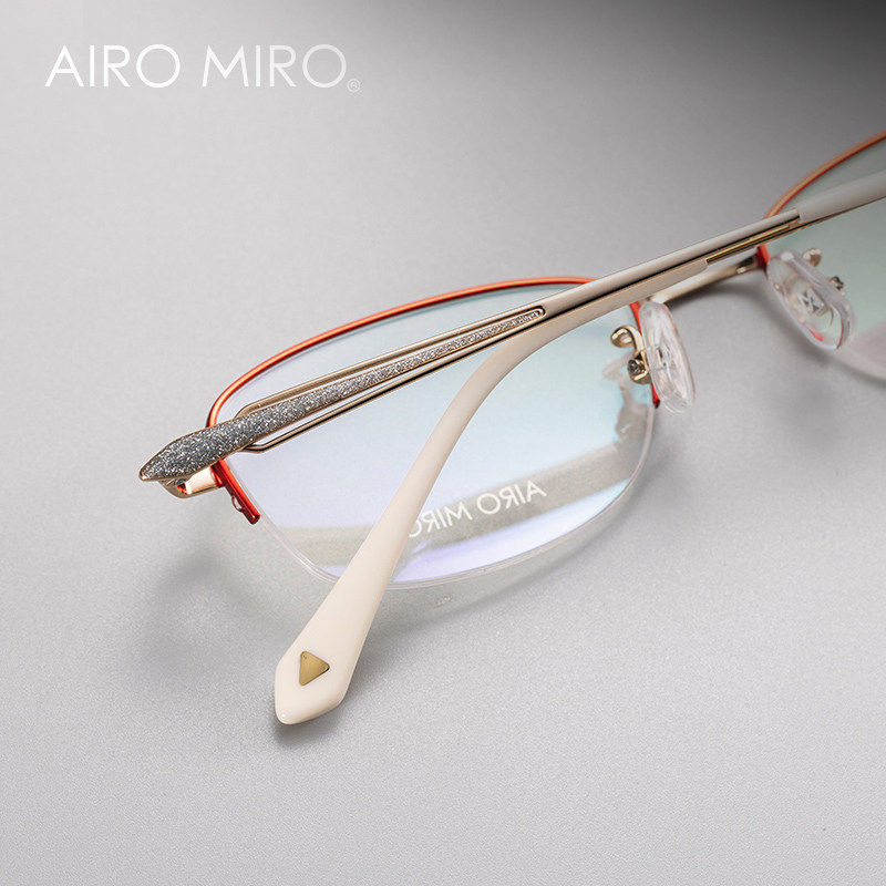 AIROMIRO艾觅女款半框眼镜架女可配度数近视钛架小框眼镜框T6013