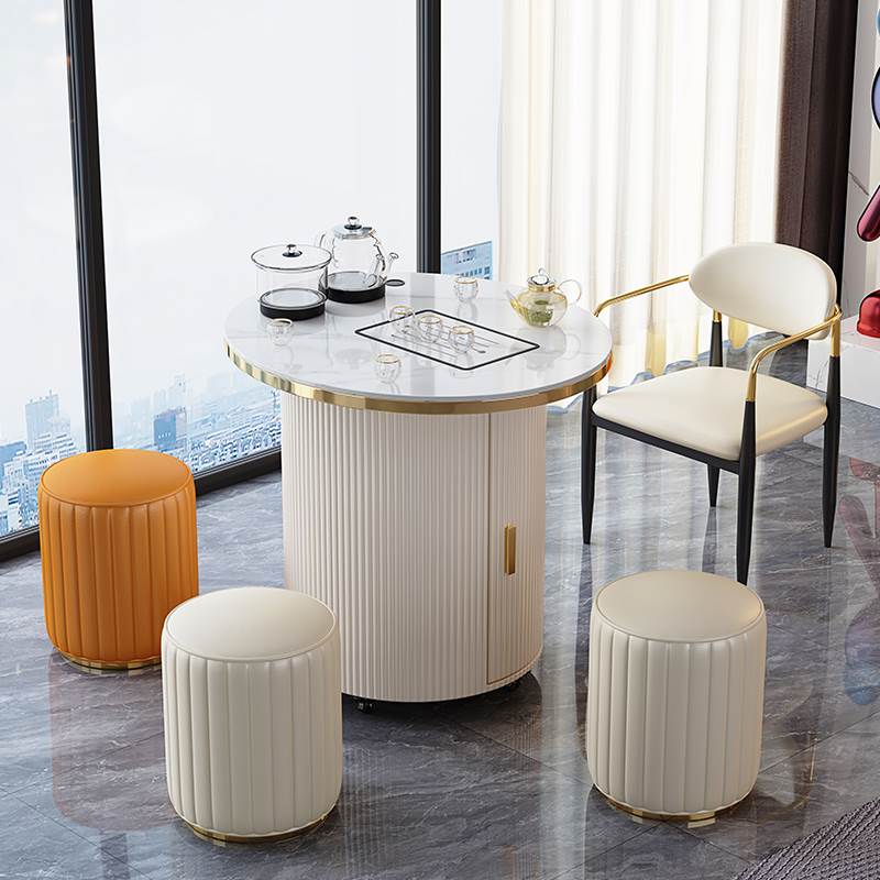 岩板阳台家用茶桌椅组合可移动轻奢小型泡茶台现代洽谈圆形喝茶桌
