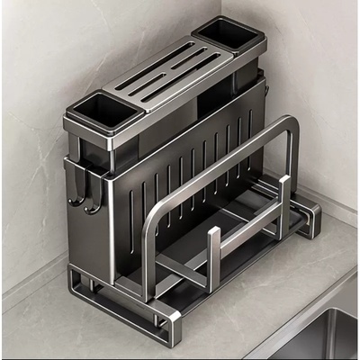 德国进口厨房刀架置物架碳钢台面菜板架菜刀筷笼一体刀具收纳架