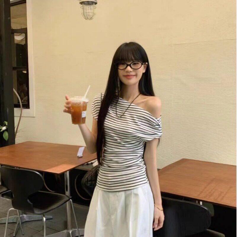 设计感斜肩短袖T恤女2026夏季