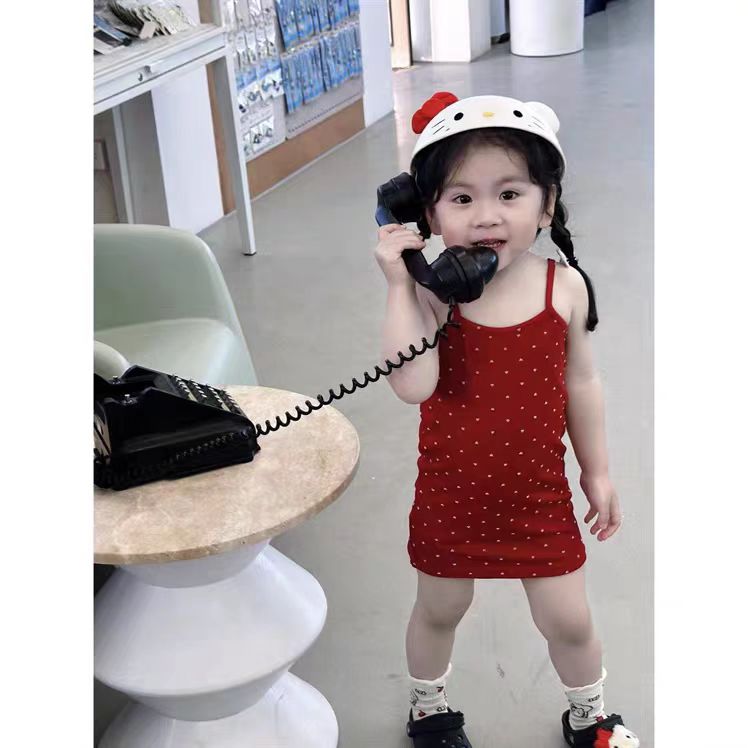 女童夏季波点吊带复古连衣裙洋气